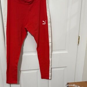 Puma Kids Red Leggings with White Stripe
